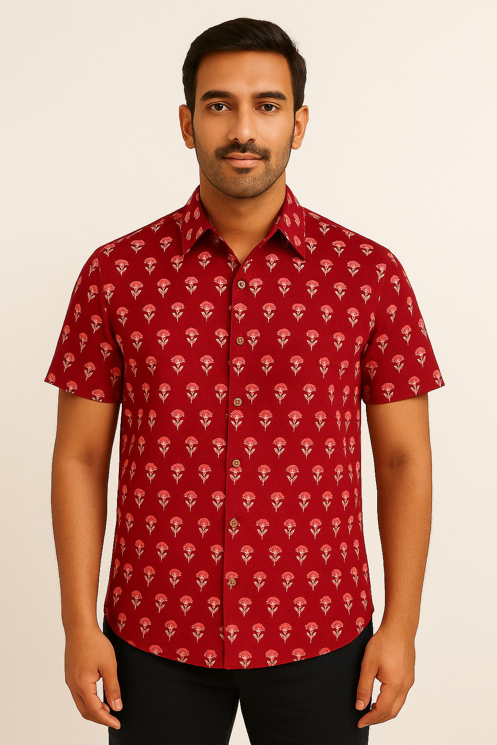 Red Flowers Summer Shirt