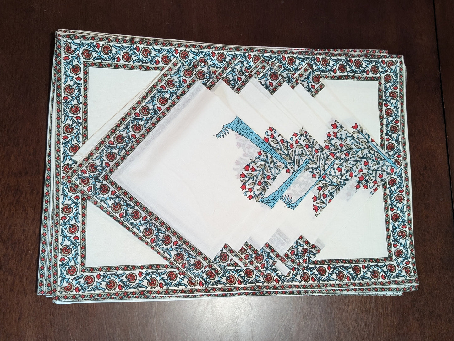 Blue Apple Trees Block-Printed Table Linen