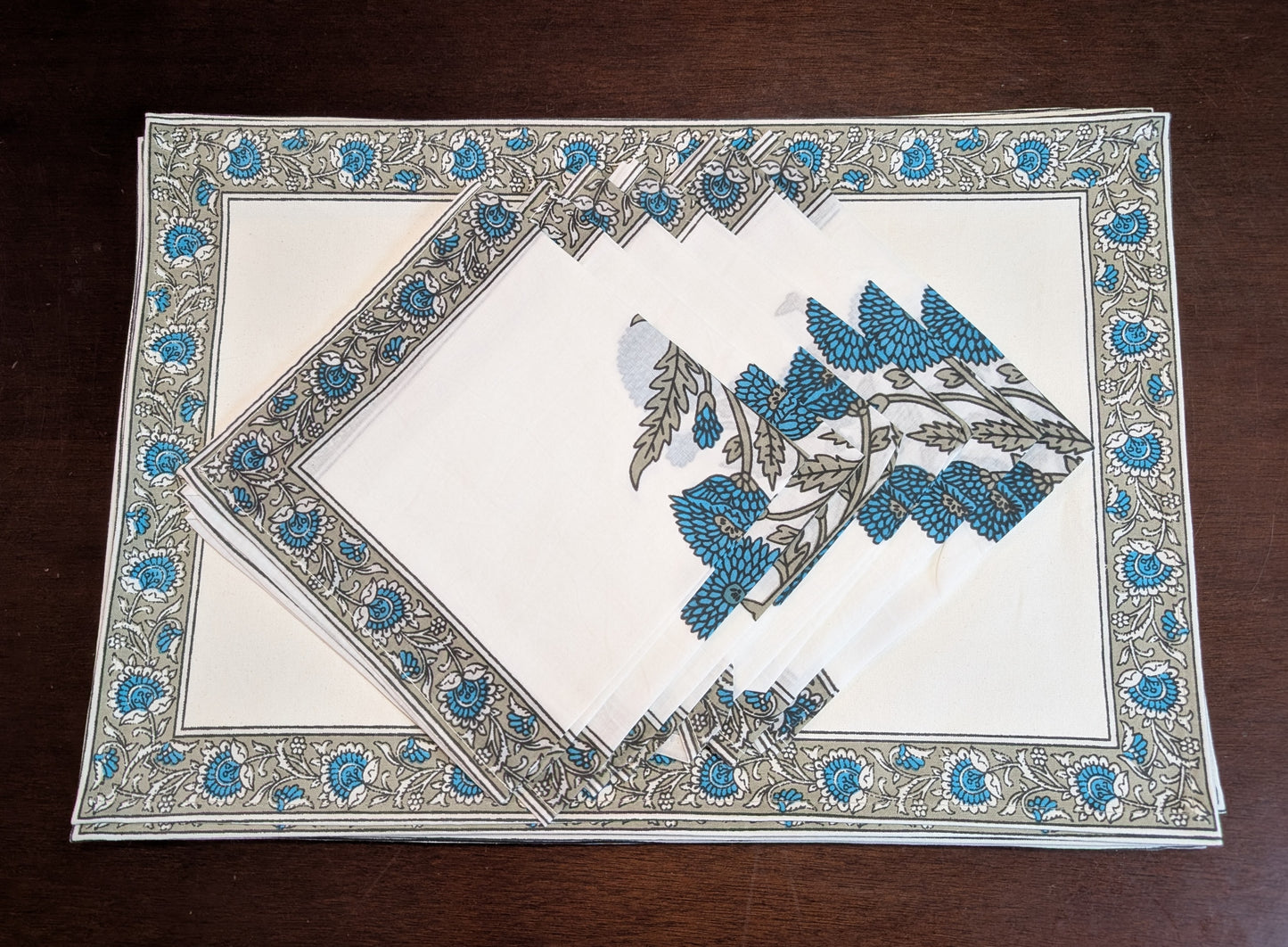 Blue Tulip Block-Printed Table Linen