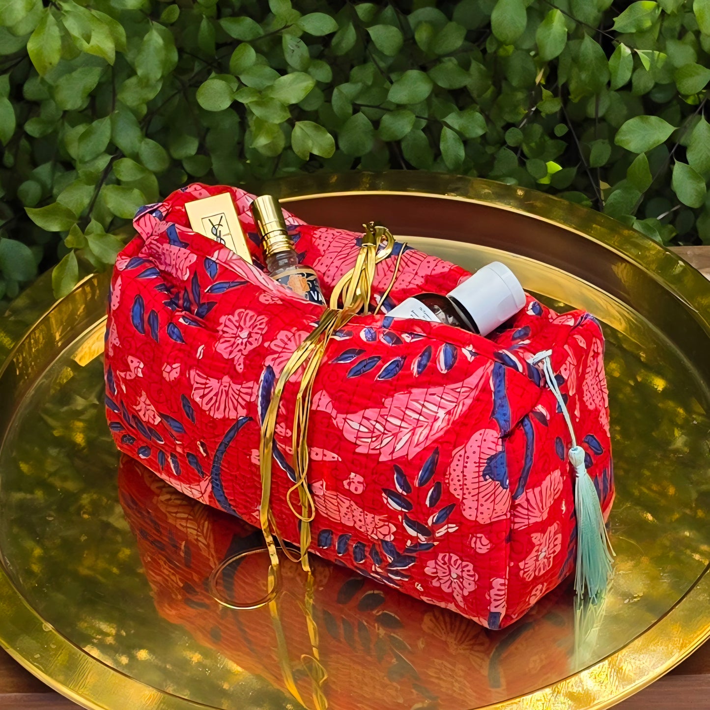 Red n Blue Abstract Floral Make-up Bag
