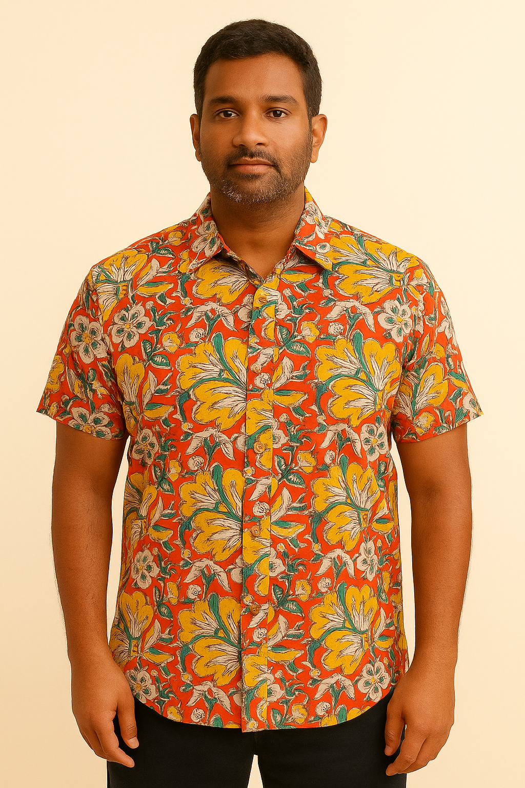 Orange Floral Print Summer Shirt