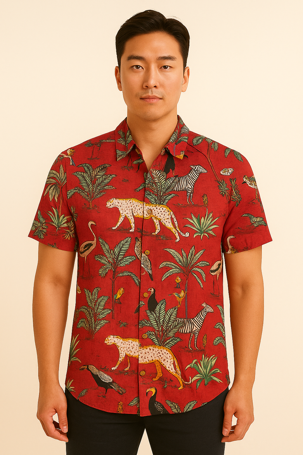 Red Jungle Print Summer Shirt