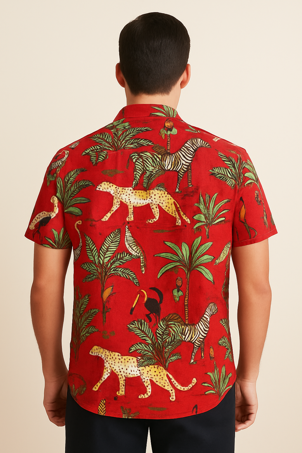 Red Jungle Print Summer Shirt