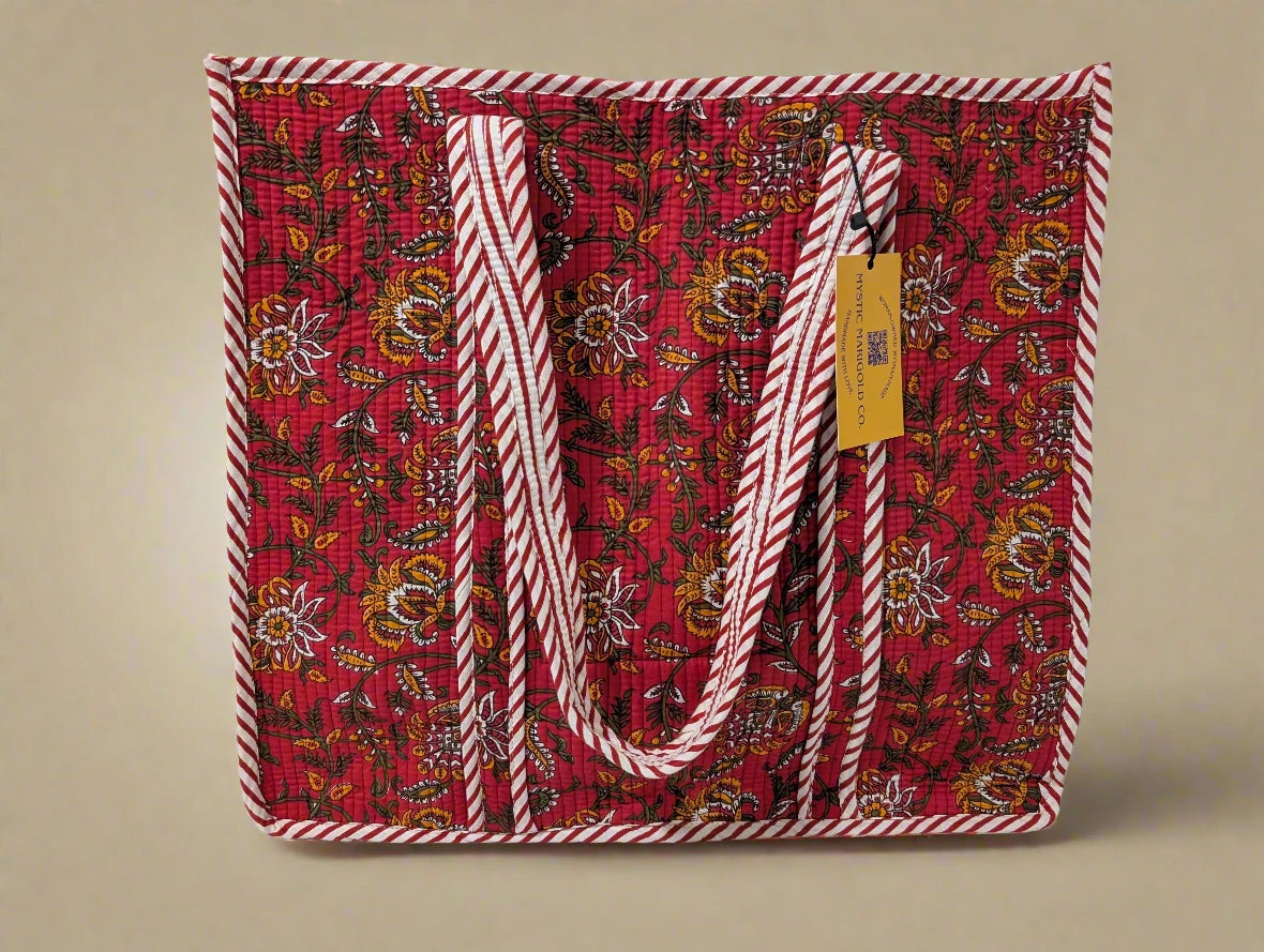 Red Floral Tote Bag