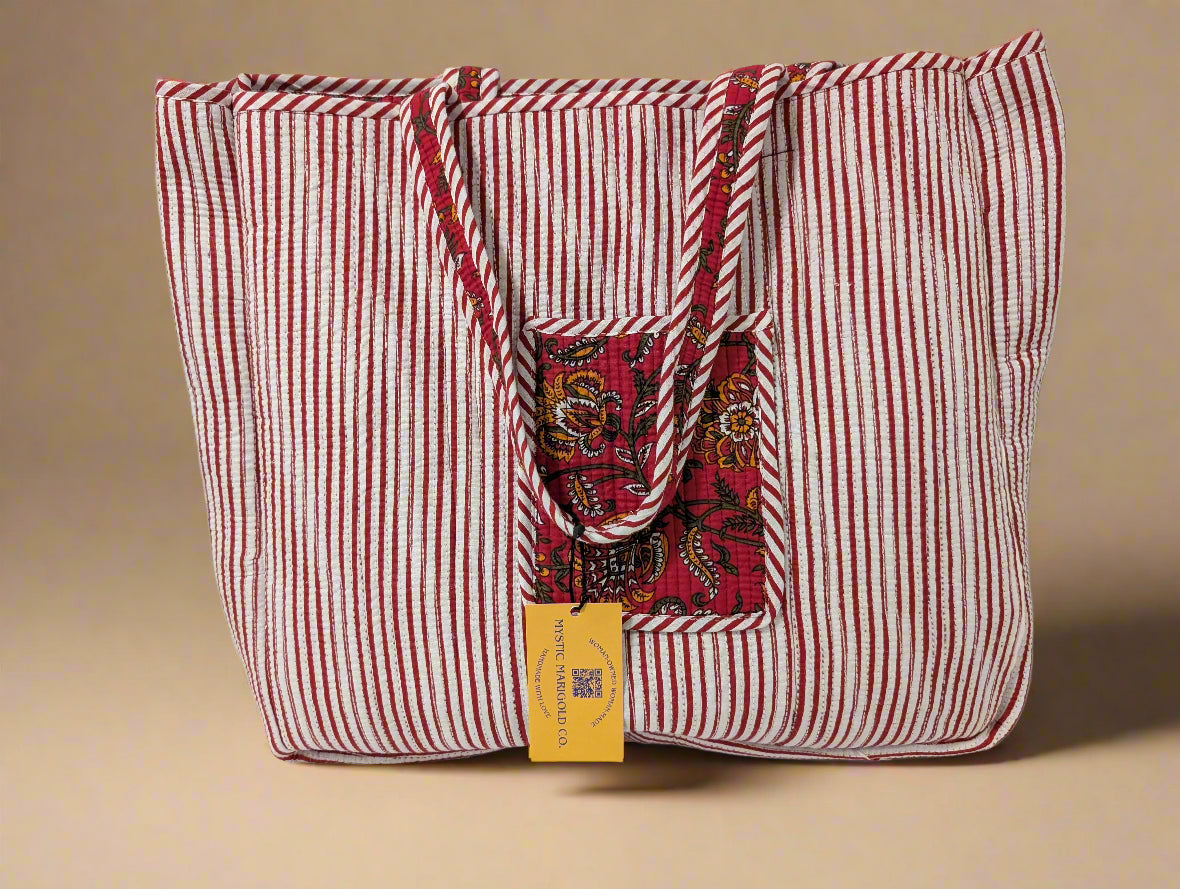 Red Floral Tote Bag