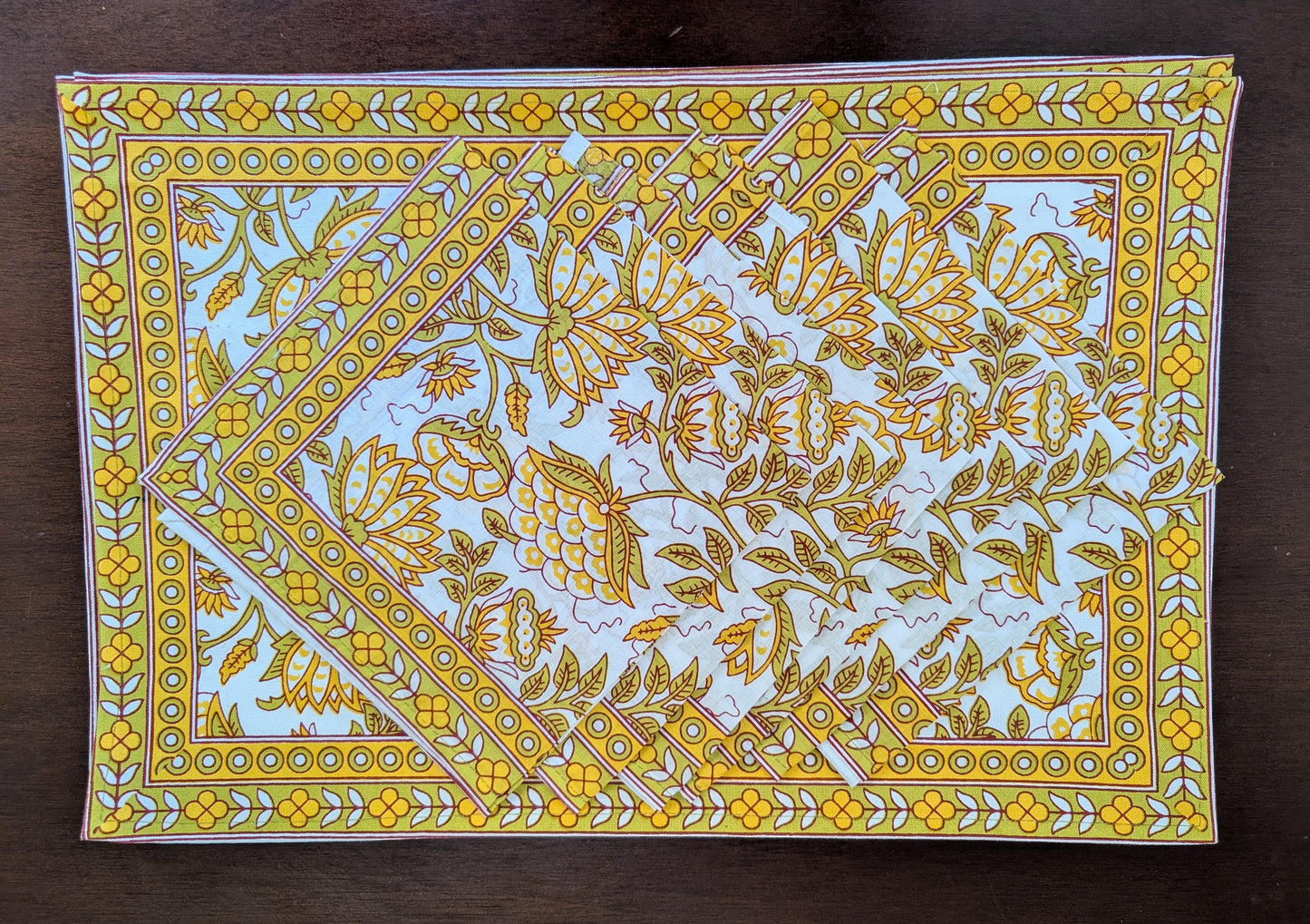 Mustard Floral Block-Printed Table Linen