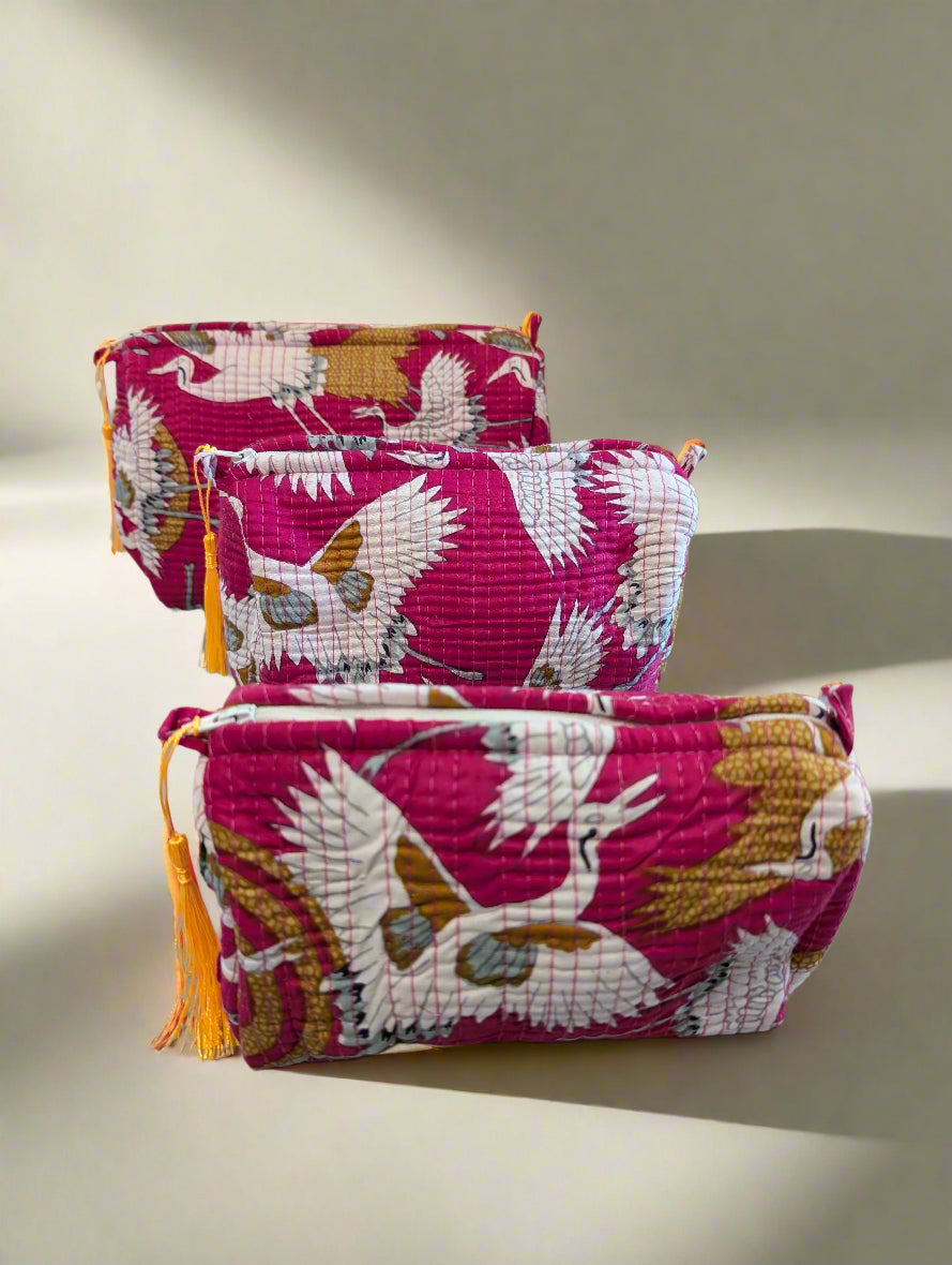 quilted cotton make-up bags