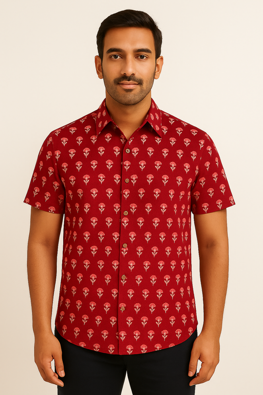 Red Flowers Summer Shirt