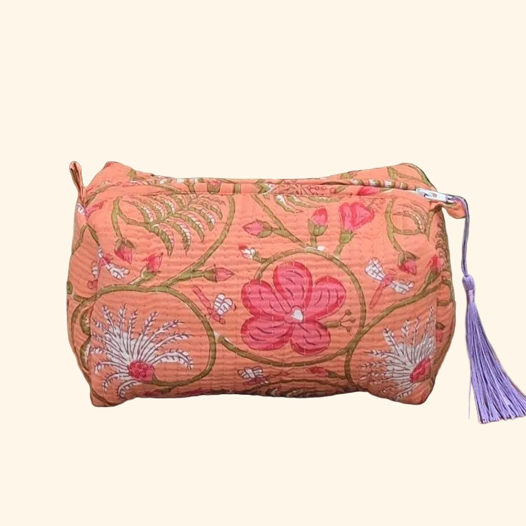 Orange Floral Pastel Make-up Bag