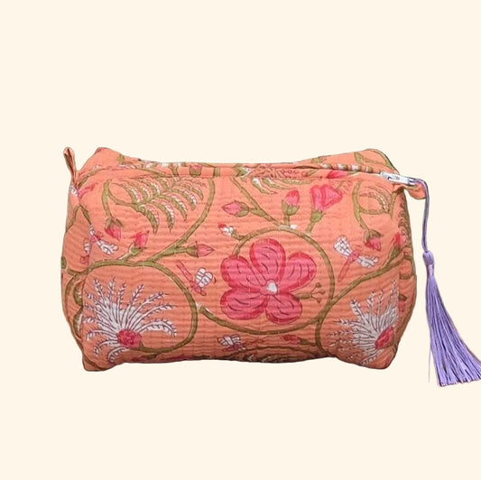 Orange Floral Pastel Make-up Bag
