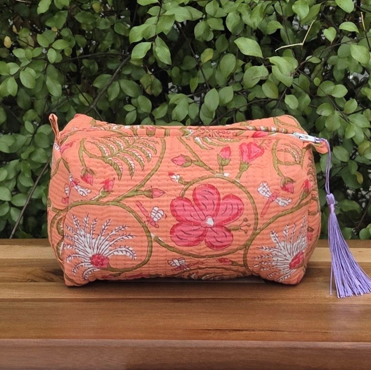 Orange Floral Pastel Make-up Bag