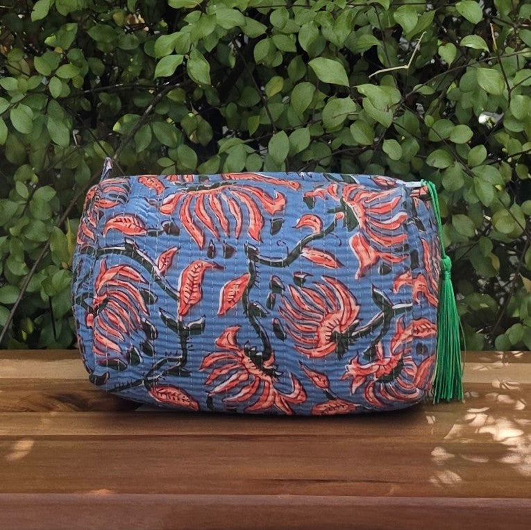 Blue & Orange Floral Pastel Make-up Bag