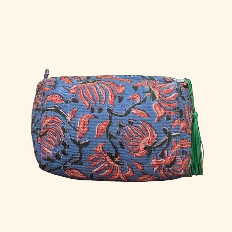 Blue & Orange Floral Pastel Make-up Bag