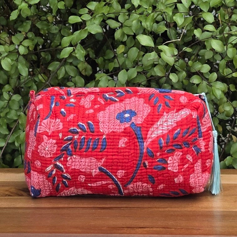 Red n Blue Abstract Floral Make-up Bag