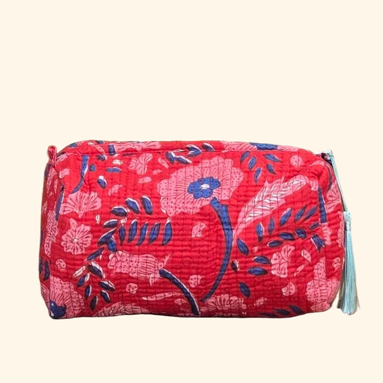 Red n Blue Abstract Floral Make-up Bag