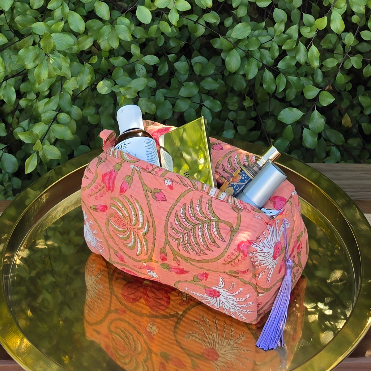 Orange Floral Pastel Make-up Bag