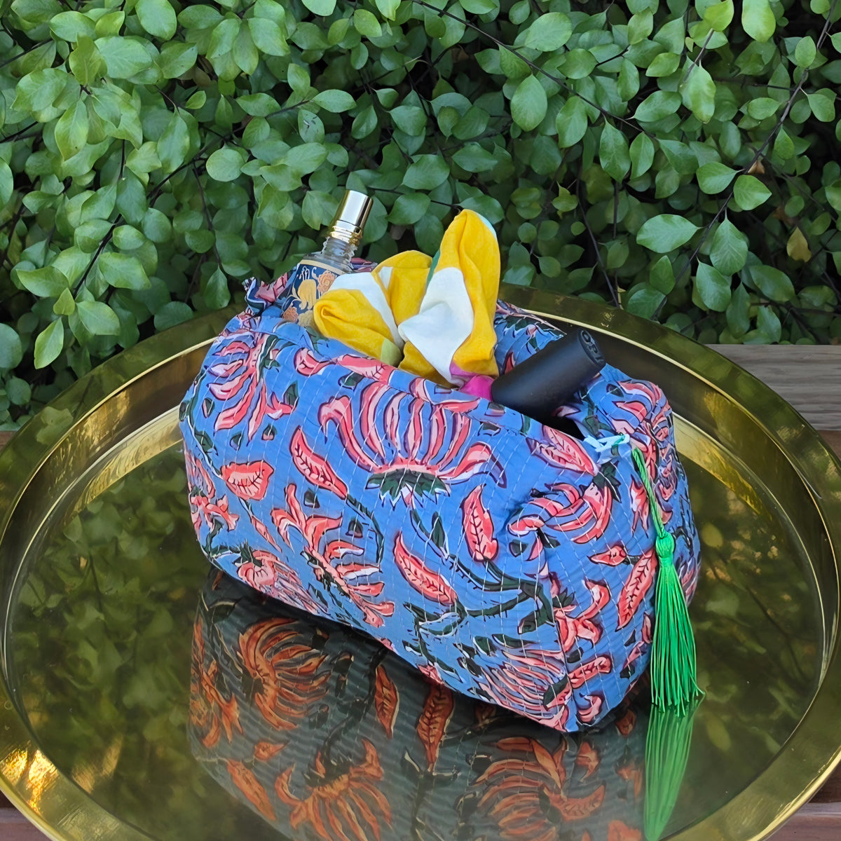 Blue & Orange Floral Pastel Make-up Bag