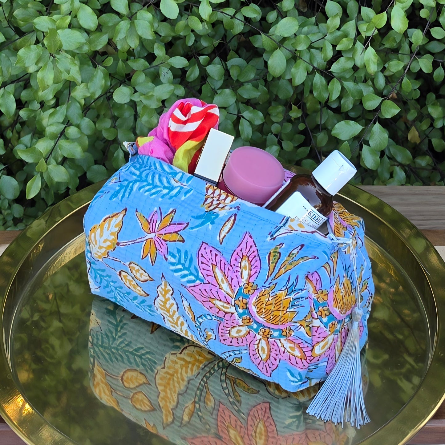 Blue Pastel Floral Make-up Bag