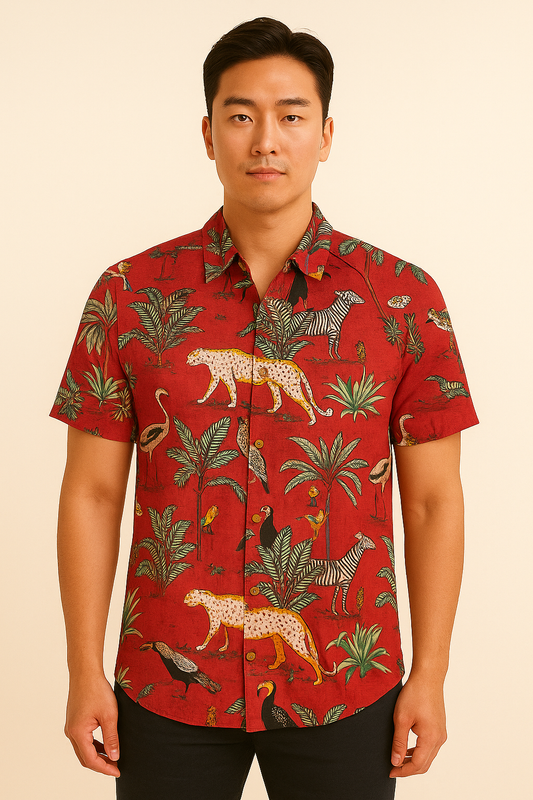 Red Jungle Print Summer Shirt