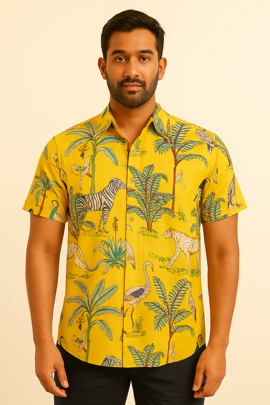 Yellow Jungle Print Summer Shirt