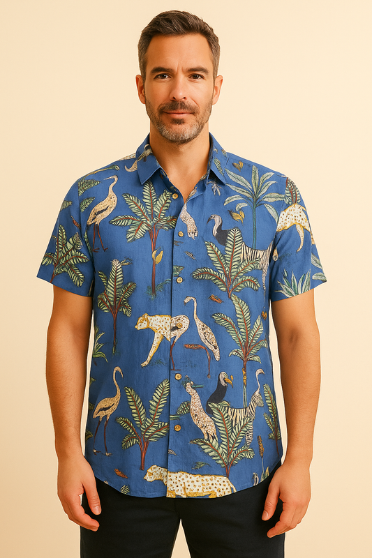 Blue Jungle Print Summer Shirt