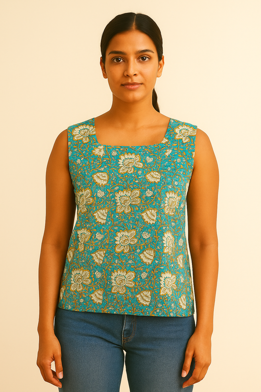 Sea Green Flower Tank Top