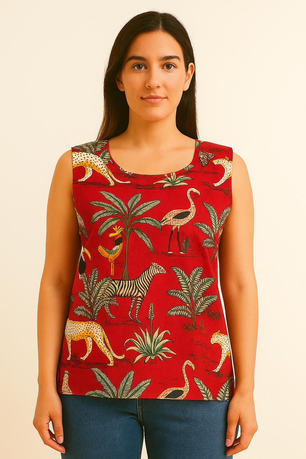 Red Jungle Print Tank Top