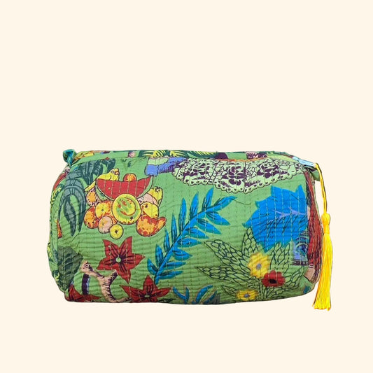 Freida kahlo jungle floral print makeup bag with tassles and waterproof lining and pockets