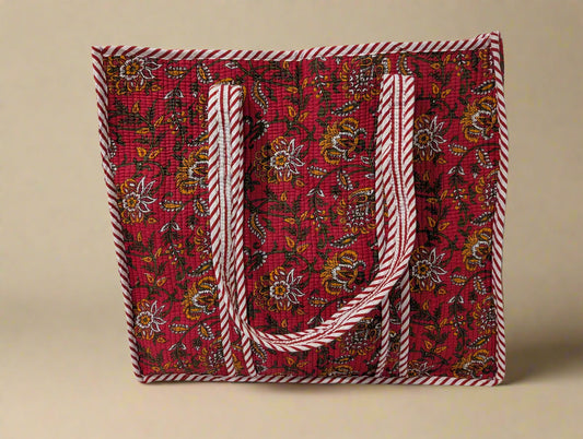 Red Floral Tote Bag