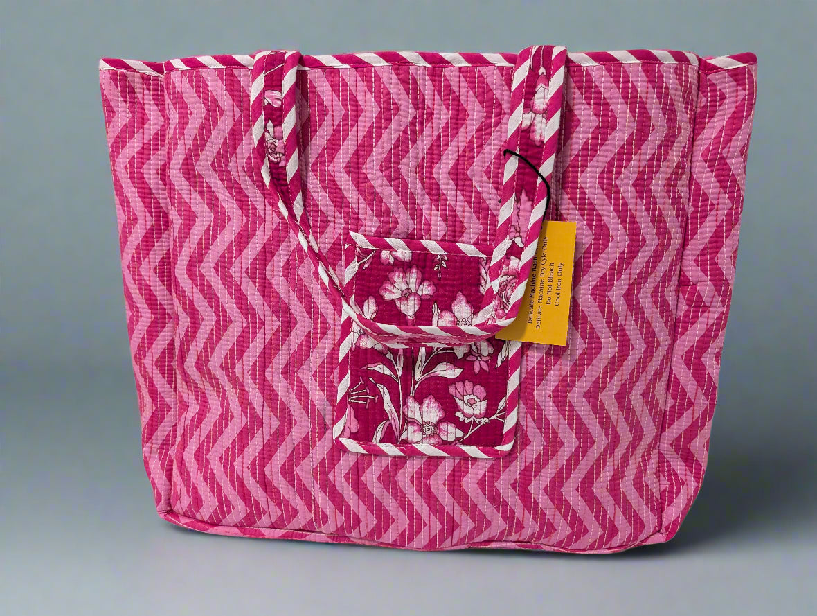 Pink Floral Tote Bag