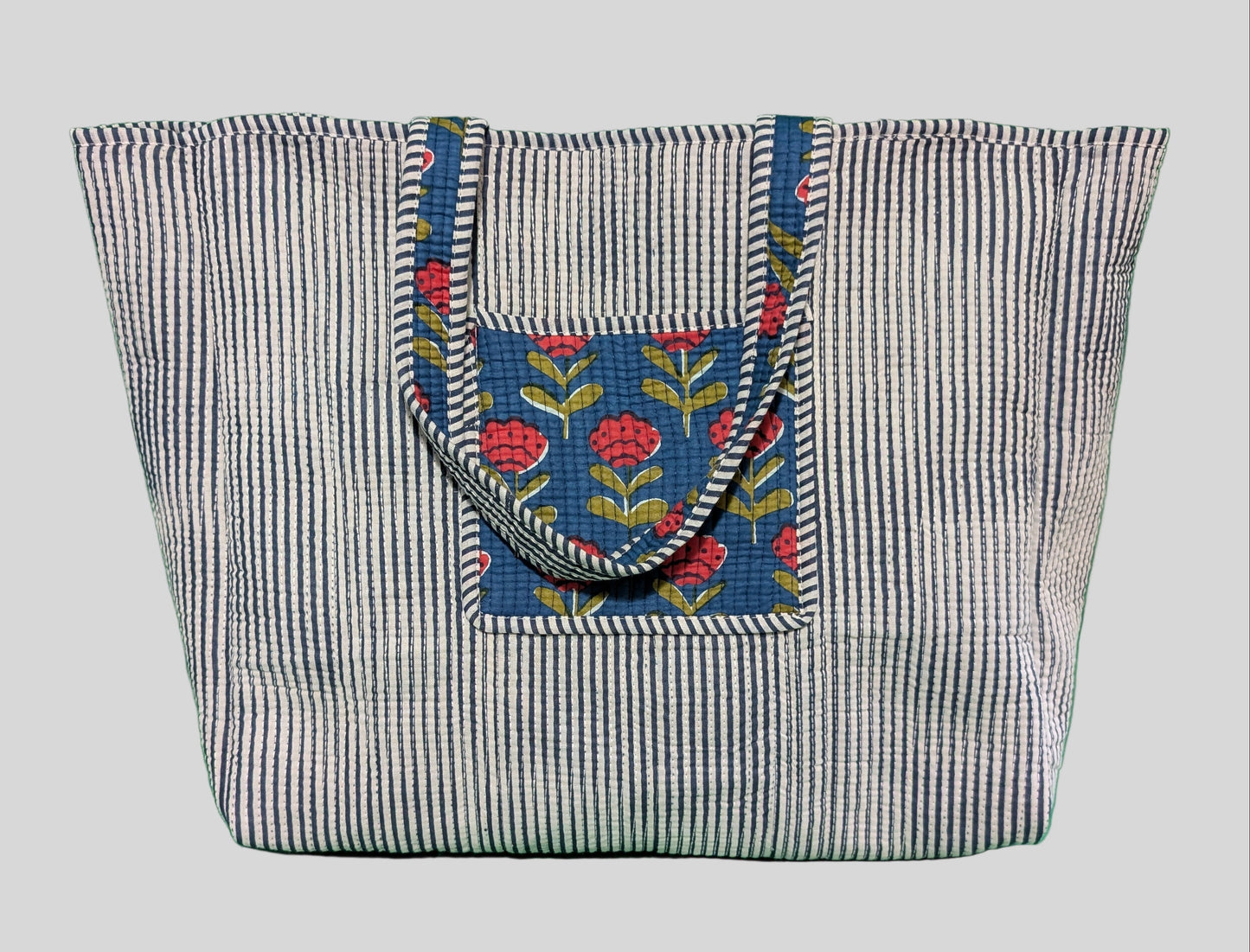 Red Tulips in Blue Print