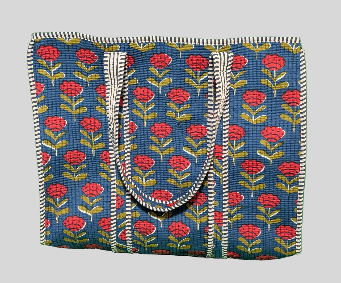 Red Tulips in Blue Print