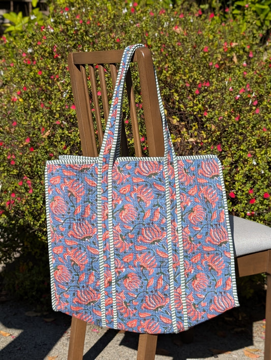 Blue & Orange Floral Pastel Print