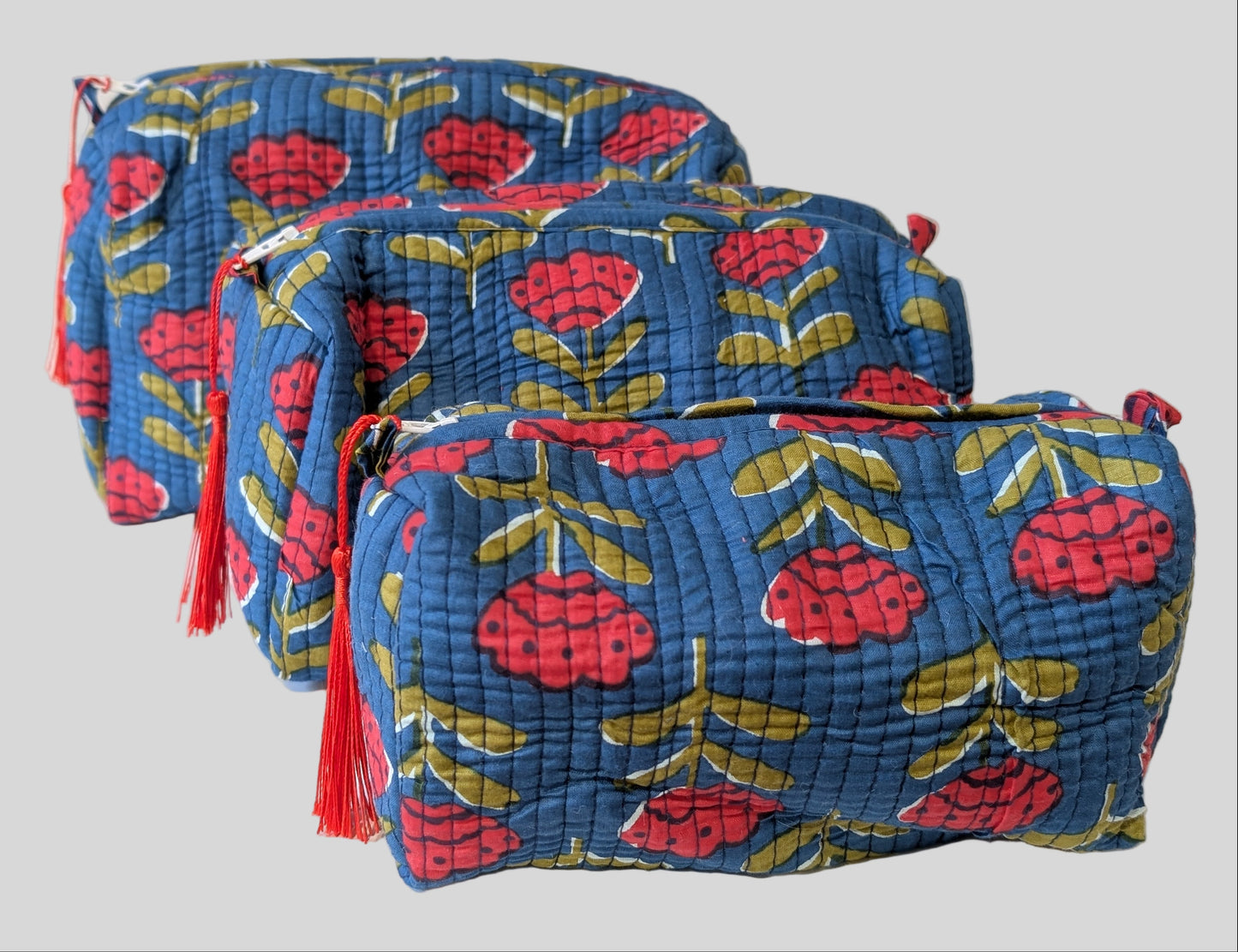 Red Tulips in Blue Print