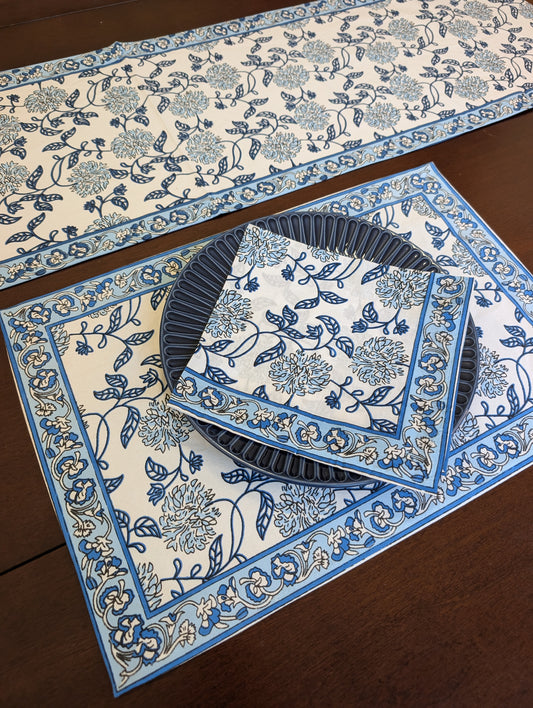 Blue Marigold Block-Printed Table Linen