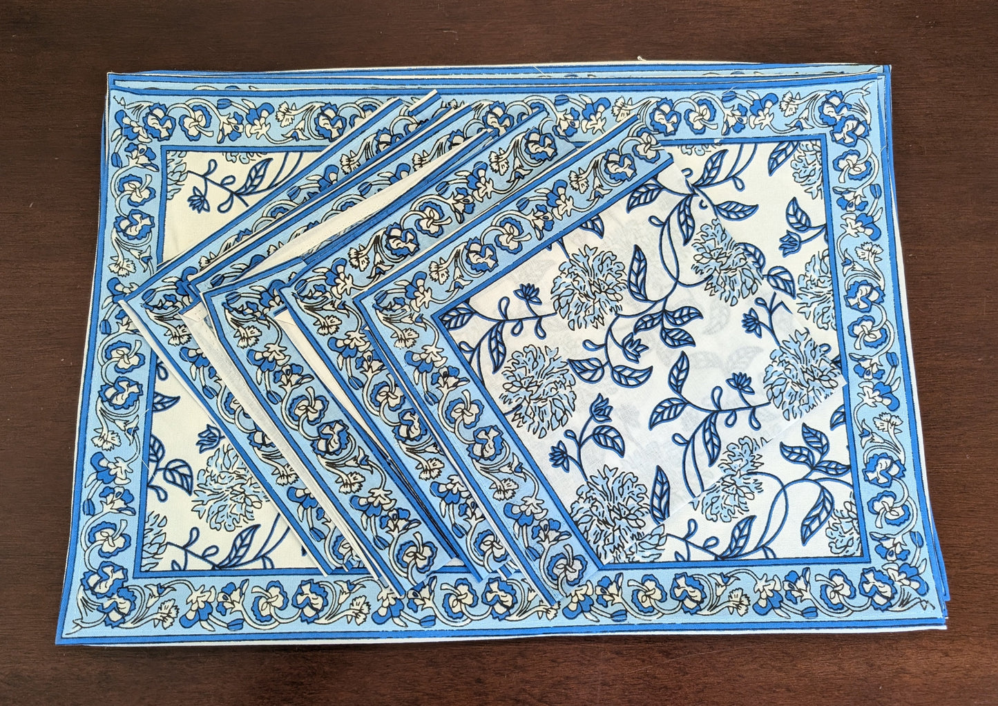 Blue Marigold Block-Printed Table Linen