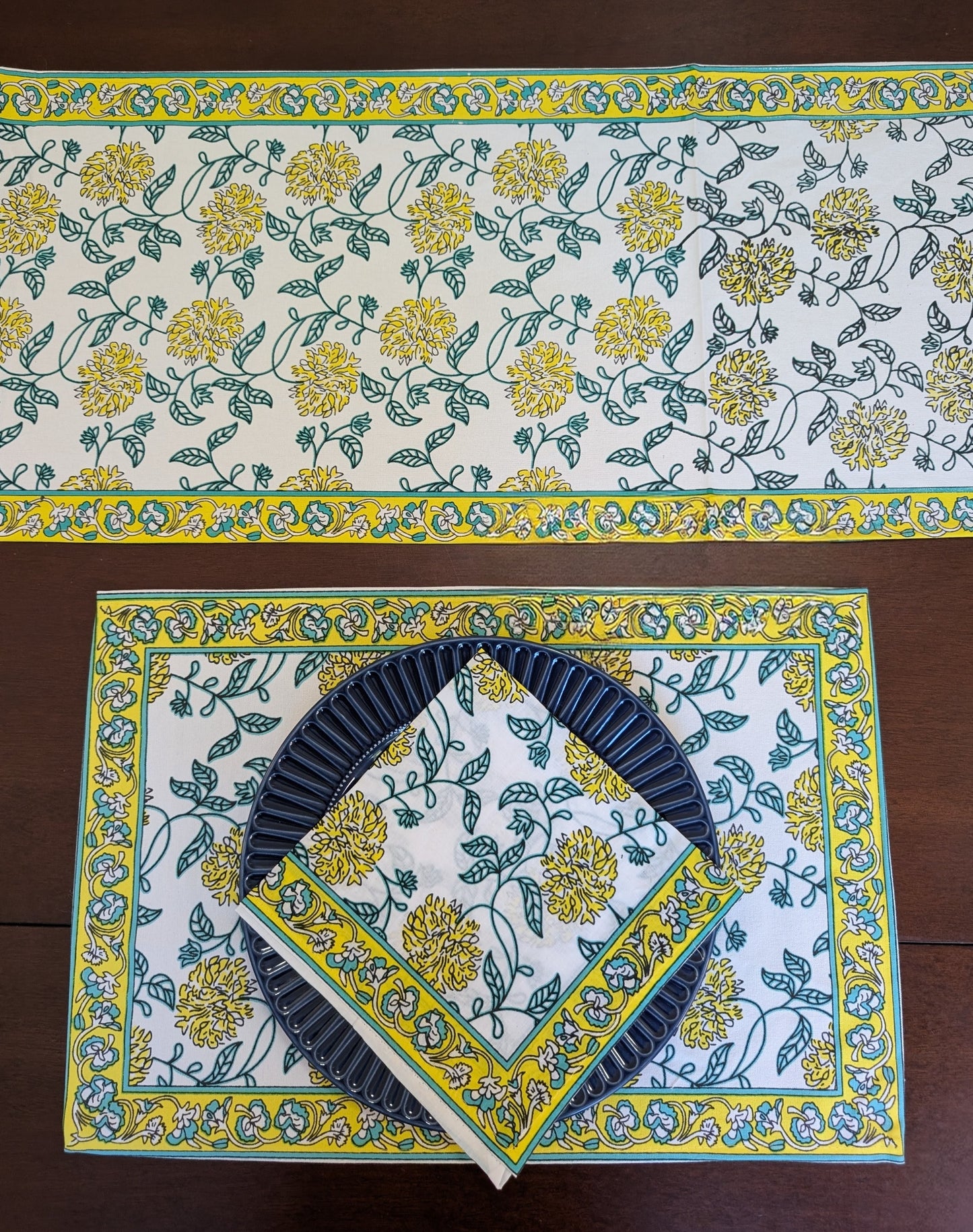 Yellow Marigold Block-Printed Table Linen