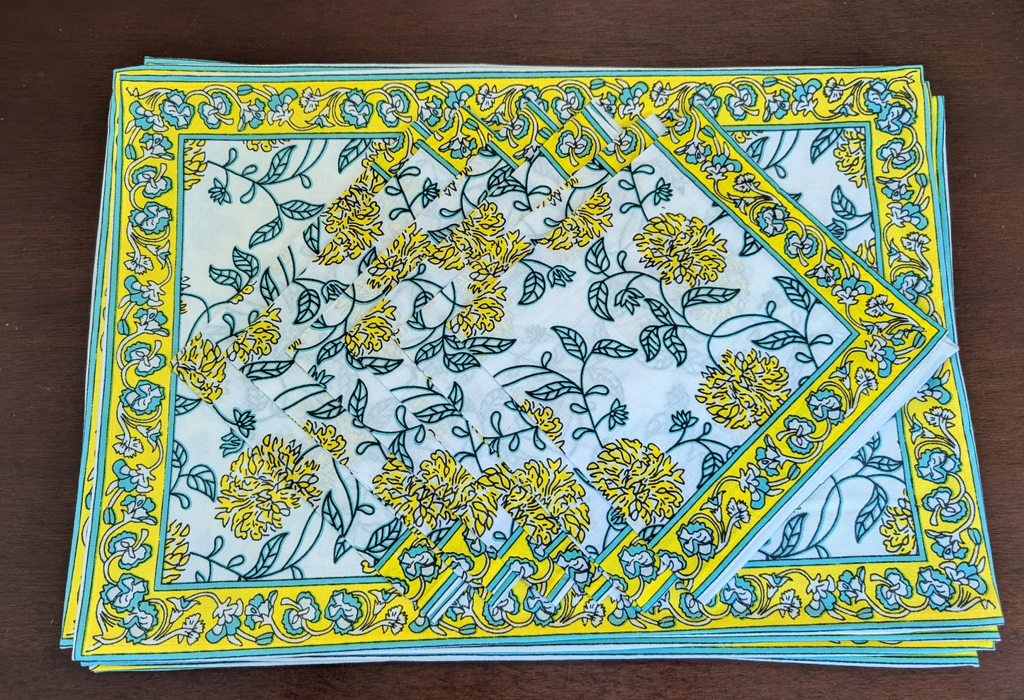Yellow Marigold Block-Printed Table Linen