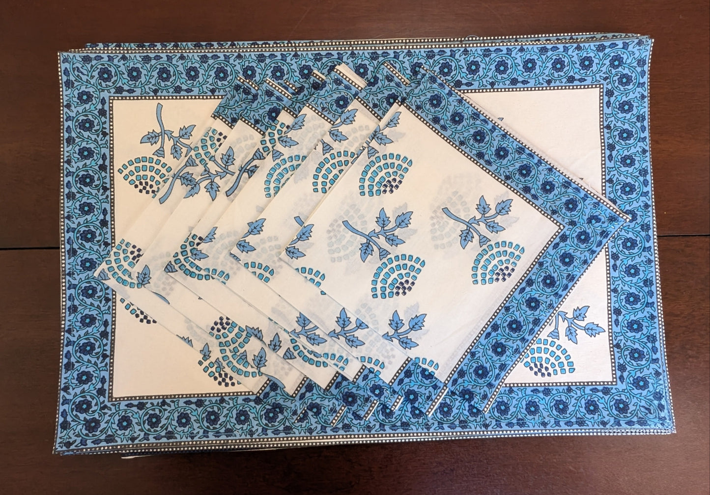 Indigo Flowers Block-Printed Table Linen