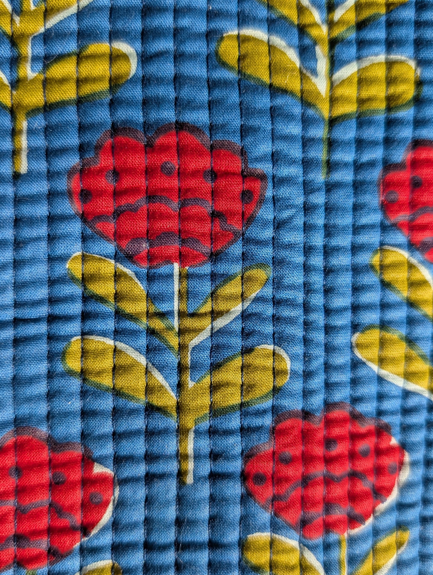 Red Tulips in Blue Tote