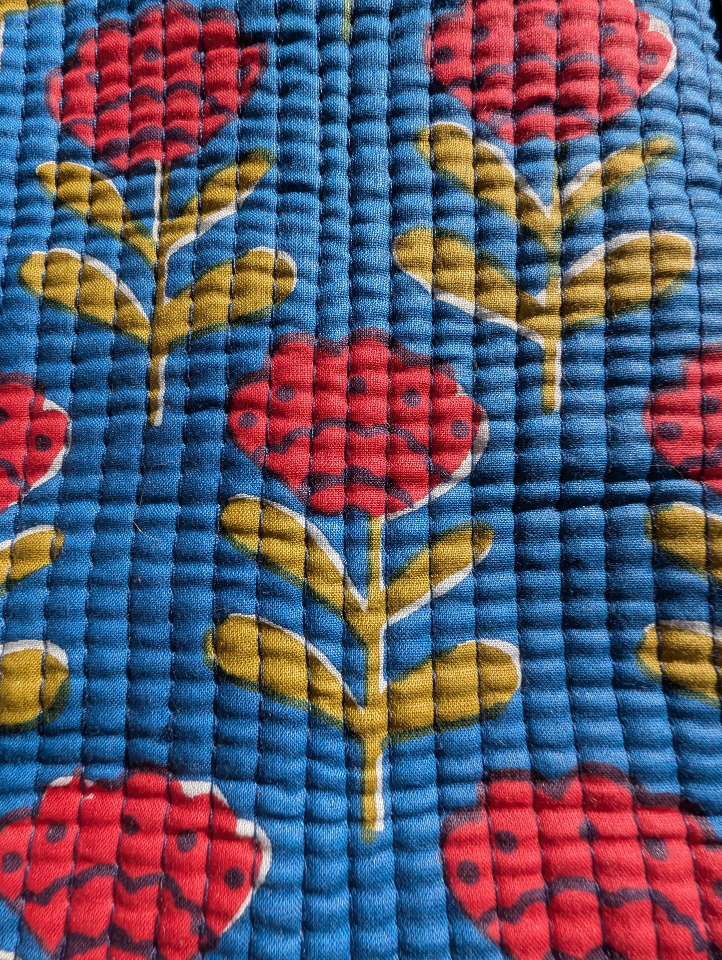 Red Tulips in Blue Tote