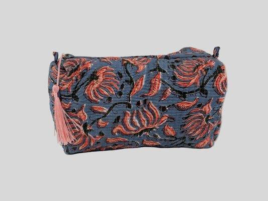Blue & Orange Floral Pastel Toiletry Bag