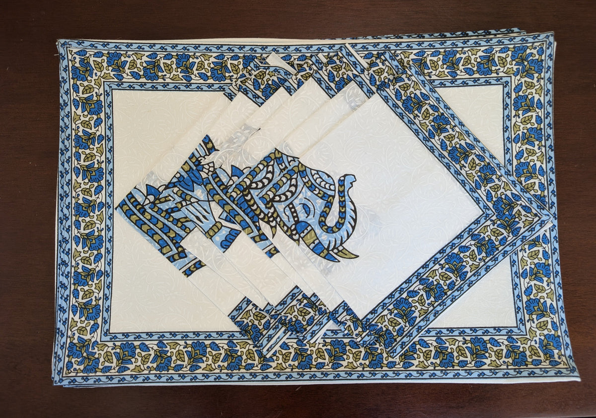cotton table linen sets placemat napkin runner with big elephant pattern