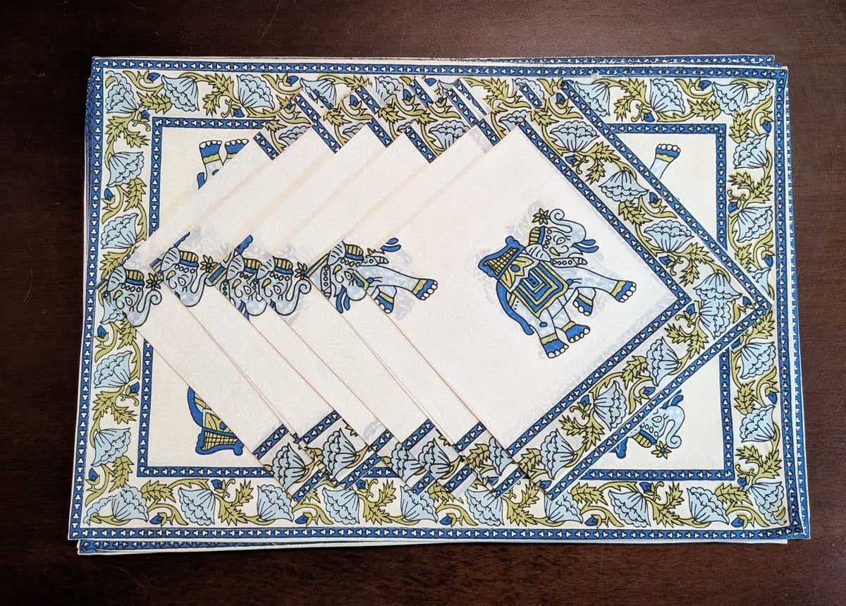 cotton table linen sets placemat napkin runner with small elephant pattern