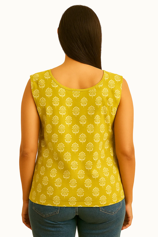 green fern print  premium cotton sleeveless tank top