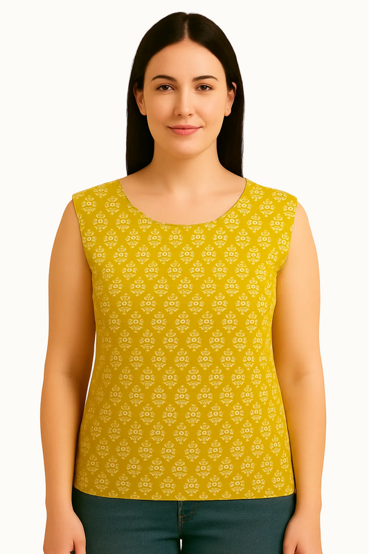 green fern print  premium cotton sleeveless tank top
