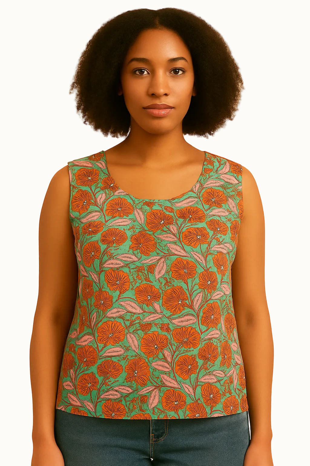 green and orange premium cotton sleeveless tank top