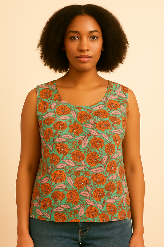 green and orange premium cotton sleeveless tank top