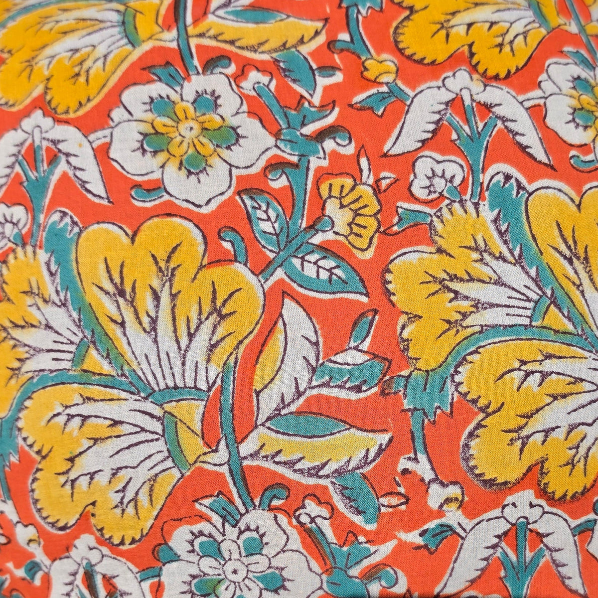 unisex orange floral short sleeve button down shirt with pocket and wooden buttons