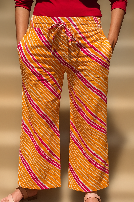 Orange and pink wavy striped  loose fitted lounge pants with pockets